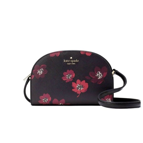 New Kate Spade Perry Saffiano PVC Dome Crossbody Floral Black Multi - Picture 1 of 4
